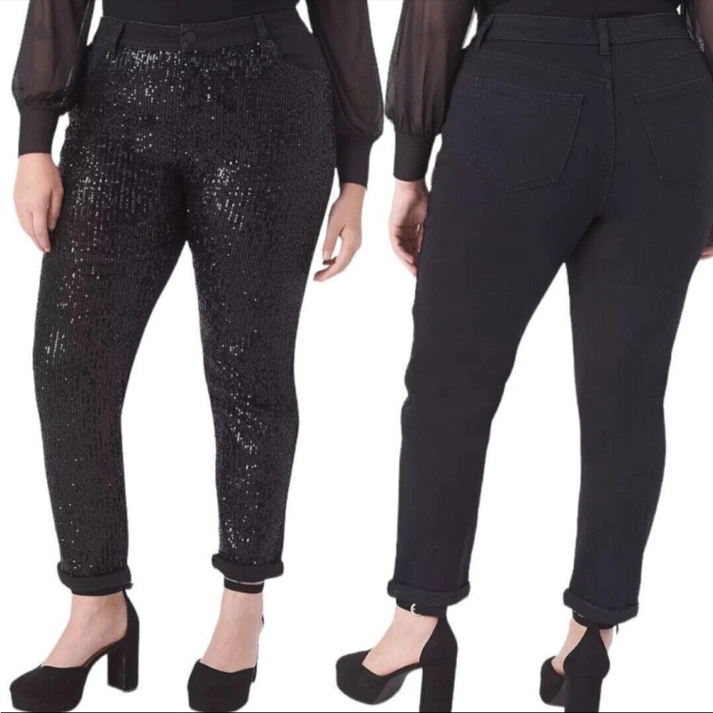 Black Sequin and Denim Pants
